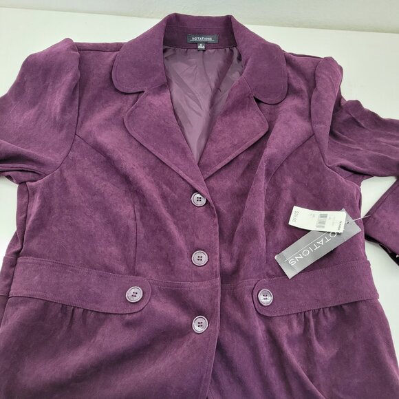 VTG NEW Notations Blazer Womens XL Purple Plum Peplum 3-Button Stretch Suede NOS - Picture 1 of 8
